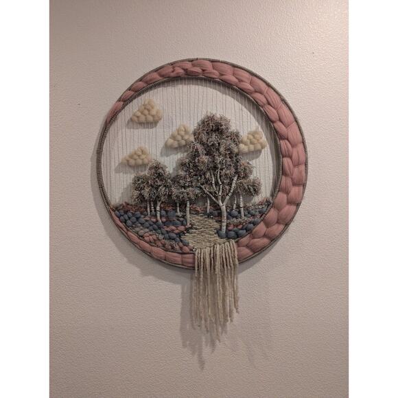 n/a Other - Round Hoop Tree Fiber Art Fiber Textile Macrame Hand Woven Yarn Pink Girls Room